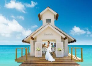 Over the water wedding chapel sandals