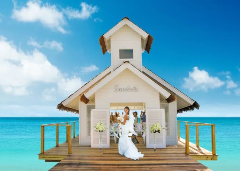Over the water wedding chapel sandals