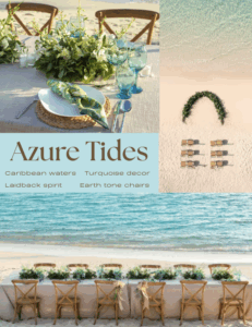 Azure Tides Destination Wedding Theme Caribbean Waters Turquoise decor Laidback spirit earth tone chairs 