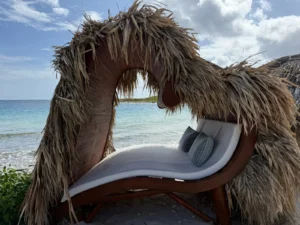 Heart-shaped thatched lounger on the beach at Sandals Royal Curaçao