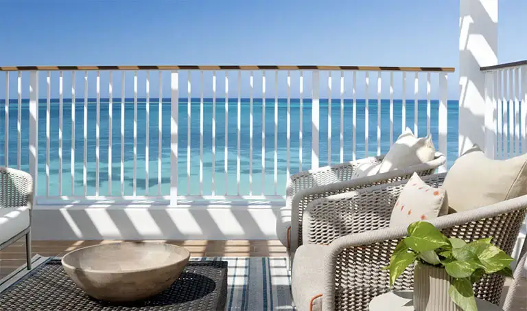 Oceanview balcony lounge seating at Beaches Negril