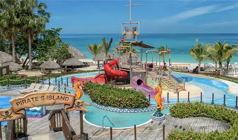 Pirate's Island water park with slide at Beaches Negril