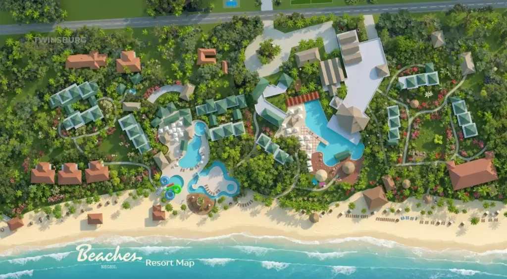 Illustrated resort map of Beaches Negril