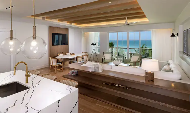 Suite kitchen and living area with ocean view at Beaches Negril