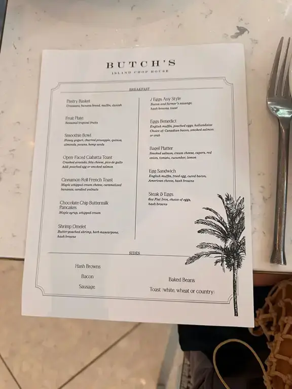 Menu at Butch's Chophouse, Beaches Turks & Caicos