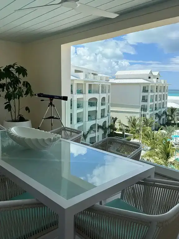 Oceanview balcony terrace with seating at Beaches Turks & Caicos