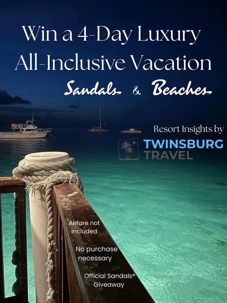 Sandals and Beaches giveaway promotional graphic - win a 4-day luxury all-inclusive vacation