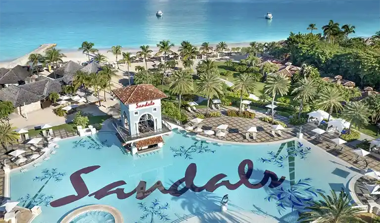 Aerial view of the main pool at Sandals Grande Antigua
