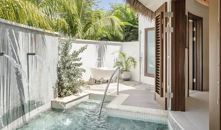 Private plunge pool and spa area at Sandals Halcyon Beach