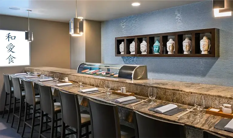 Sushi restaurant counter seating at Sandals Halcyon Beach