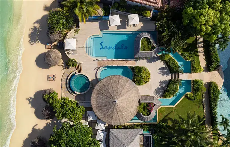 Aerial view of the piano bar pool and beach at Sandals Montego Bay