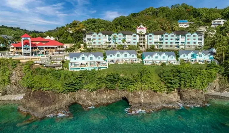 Aerial view of the clifftop resort at Sandals Regency La Toc, St. Lucia