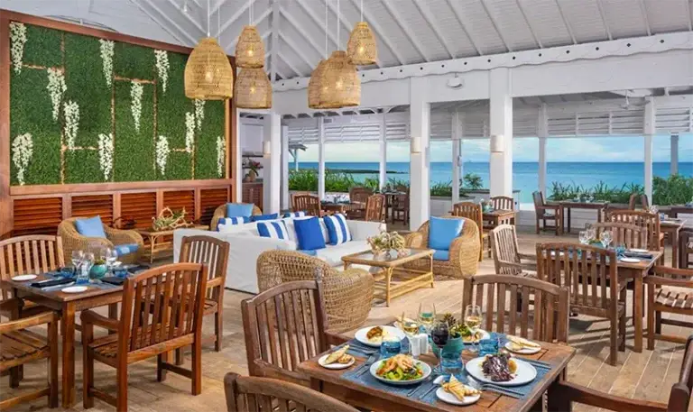 Oceanview restaurant seating at Sandals Royal Bahamian, Nassau