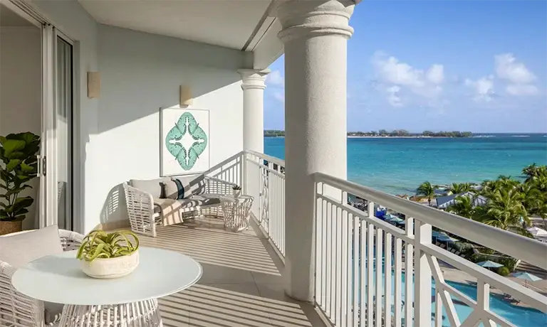 Private balcony overlooking the ocean at Sandals Royal Bahamian