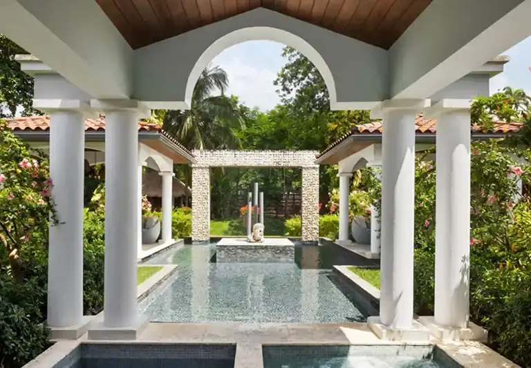 Red Lane Spa courtyard and fountain at Sandals Royal Barbados