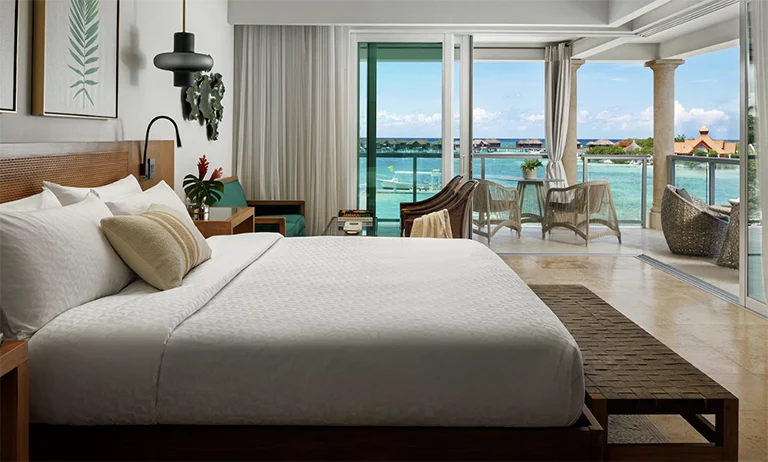 Oceanview bedroom suite with private balcony at Sandals Royal Caribbean