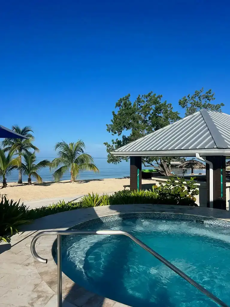 Beachside hot tub with gazebo at Sandals South Coast