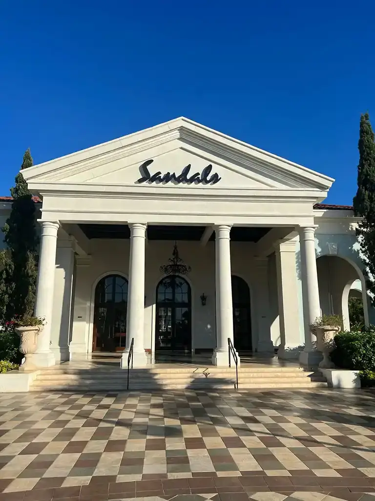 Resort entrance with columns at Sandals South Coast