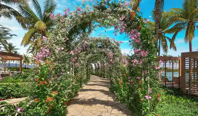 Flower archway garden path at Sandals South Coast