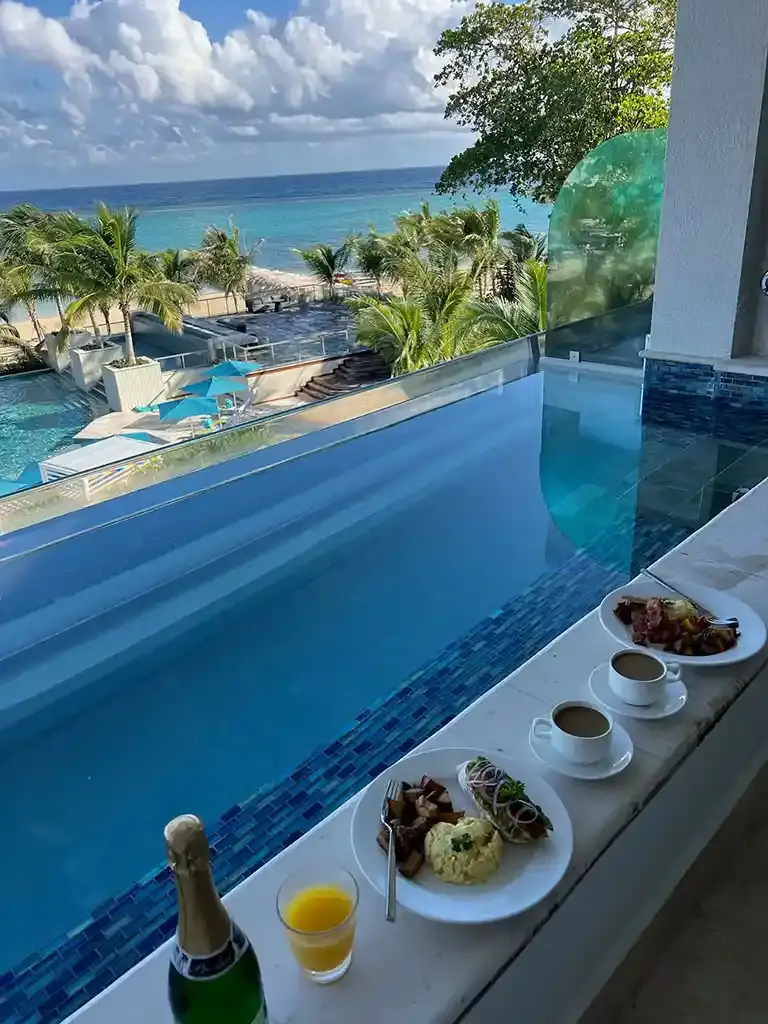 Oceanview balcony breakfast with champagne at Sandals South Coast