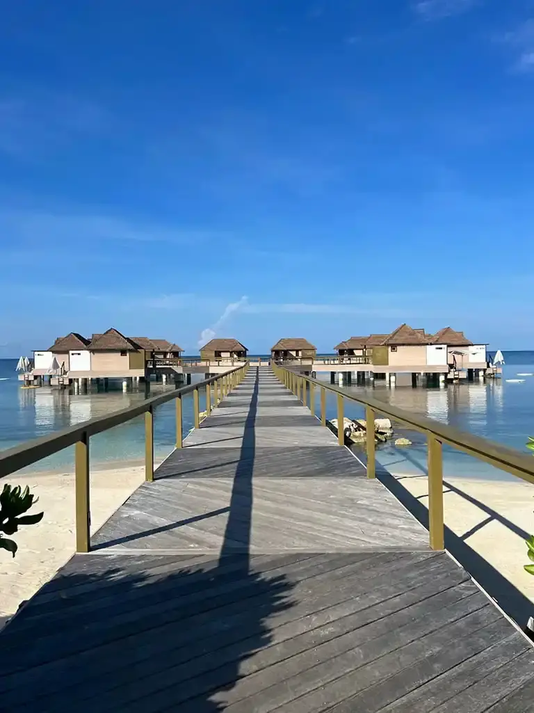 Boardwalk to the overwater bungalows at Sandals South Coast